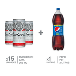 kit com 15 Cerveja BUDWEISER Lata 269ml + 1 Refrigerante PEPSI Garrafa 2L