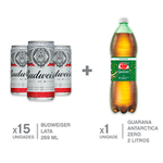 Kit 15 Cerveja Budweiser Lata 269ml + 1 Refrigerante Antarctica GuaranÃ¡ Zero Garrafa 2L