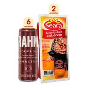 Kit 6 Cervejas BRAHMA DUPLO MALTE 350 ml Lata + 2 LinguiÃ§as calabresa Seara 400g
