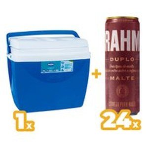 Kit Churrasco: 1 CAIXA TERMICA MOR 34 L AZUL + Cerveja BRAHMA DUPLO MALTE 350 ml Lata (Pack 24 unidades)